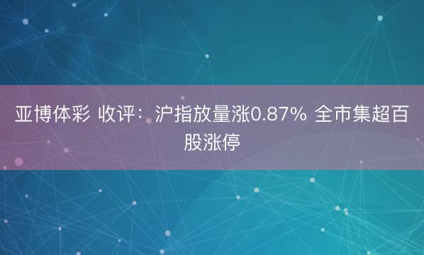 亚博体彩 收评：沪指放量涨0.87% 全市集超百股涨停