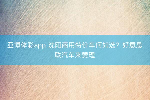 亚博体彩app 沈阳商用特价车何如选？好意思联汽车来赞理