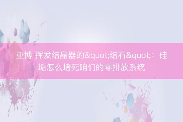 亚博 挥发结晶器的"结石"：硅垢怎么堵死咱们的零排放系统